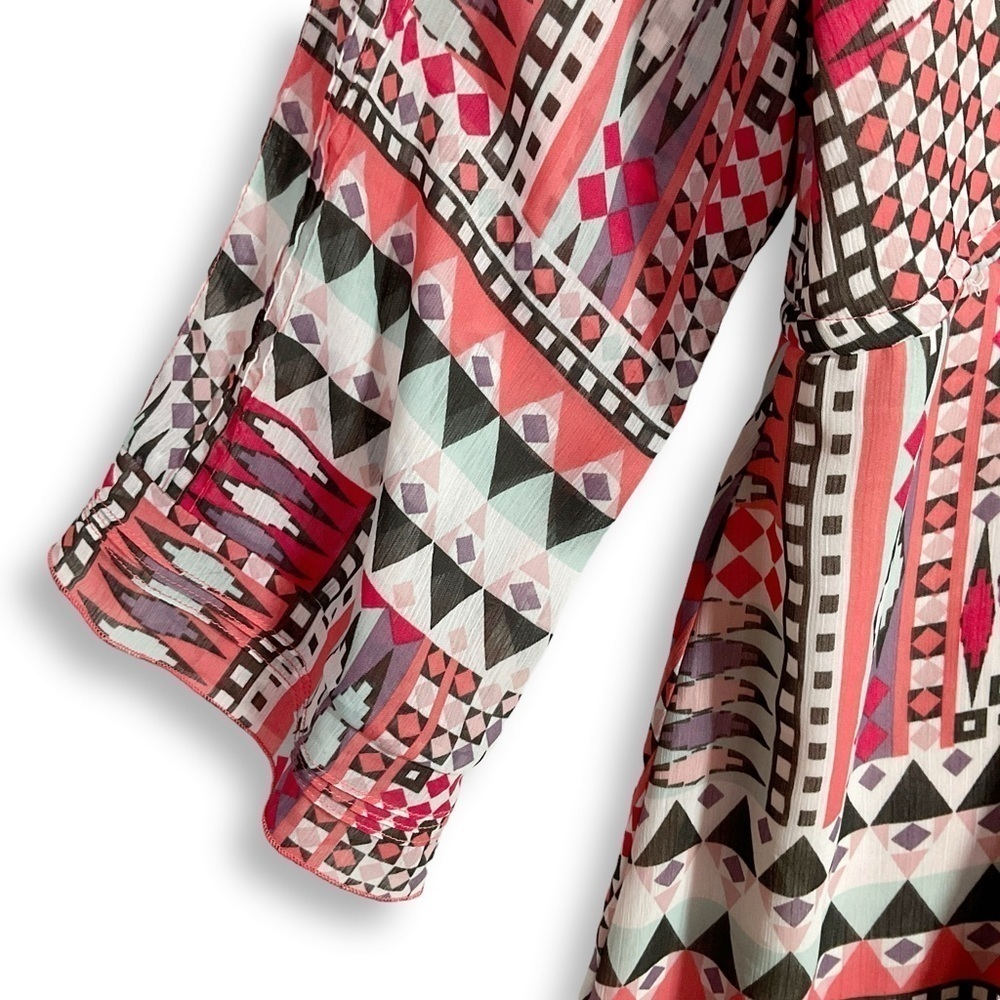 Sanctuary Southwest Boho Dress Sz S V Neck Ruffle Pink Coastal Cowgirl - Picture 5 of 11